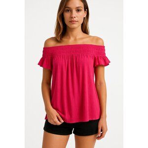 Free People Pink Off-Shoulder Blouse Womens Size Medium ruffle neckline